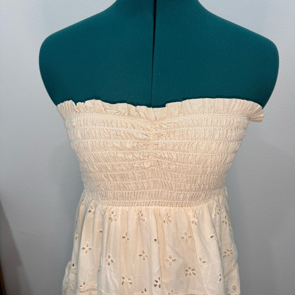 American Eagle Outfitters Cream Strapless Eyelet Dress - Picture 5 of 8